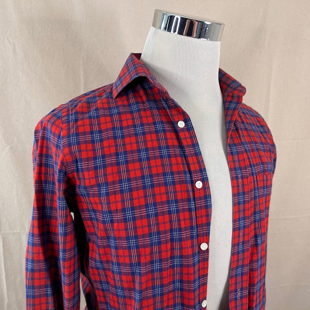 Gant Rugger Small Winter Madras Button Front Shirt Red Blue Plaid Cotton Mens